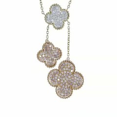 LARGE 2.46CT WHITE & PINK DIAMOND 18KT WHITE & ROSE GOLD FLOWER LARIAT NECKLACE