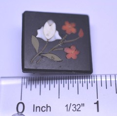ANTIQUE SMALL 7/8 INCH SQUARE PIETRA DURA FLOWER PIN – AS IS
