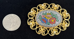 Vintage Bellini Faux Mosaic Brooch Pin 2 1/4″ x 1 3/4″ MISSING 1 Faux Pearl