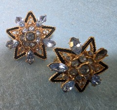 2 Pc Set 10 Point Star Vintage Rhinestone Brooch And Matching Clip Earrings