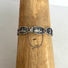 Signed SIAM Thai Sterling Silver 925 Black Niello Garuda Panel Bracelet 6.75″