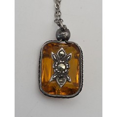 Vintage Art Deco Topaz Glass Bead Chain Czech Style Drop Markasite Necklace READ