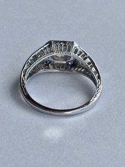 Vintage 14k white fold diamond and sapphire art deco filigree ring