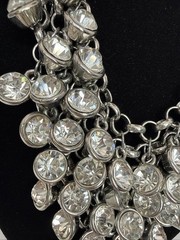 Vintage Cascading Rhinestone Cocktail Bib Necklace Silver Tone Adjustable Length