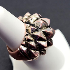 Brutalist Modernist Spike Geometric Pyramid Quilt Dome Mix Metal Tone Ring 6.5
