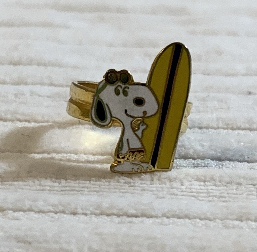 Vintage Snoppy On Surf Board Surfin Ring Adjustable Size EnamelCloissone Design