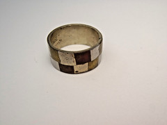 Estate 925 Sterling Silver Checkered 9mm Ring Band Silver Bronze Brass Sz 6 1/4
