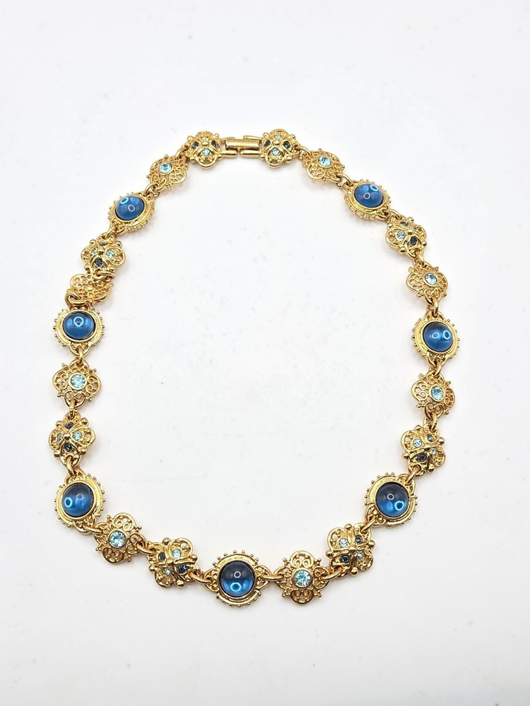 Past Times 90’s Blue And Goldtone Renaissance Revival 14 In Necklace