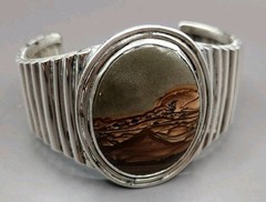 Vintage Navajo Picture Jasper Sterling Silver Cuff Bracelet Small 6″ No Markings