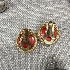 Vintage Button Earring Lot Screw Back Clip Ons Glass Acrylic Metal 6 Pair