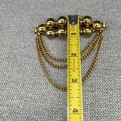 Vintage Brooch Gold Tone Beads Triple Chain Drape 3.5 Inches