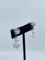 Vintage Aurora Borealis dangle lever back Earrings graduated silver tone 1″