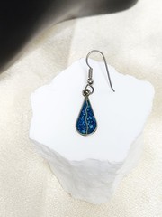 Vintage Pair Crushed Turquoise Mexico Nickel Silver Dangle Drop Earrings