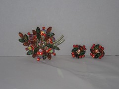 Vintage D&E Juliana Topaz Orange Brooch and Earring Set, Costume Jewelry