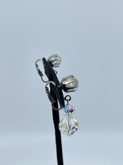 Vintage Aurora Borealis dangle lever back Earrings graduated silver tone 1″