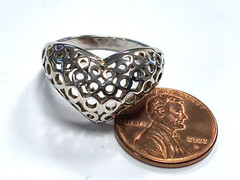 Estate 925 Sterling Silver Filigree Dome Heart Ring Size 8