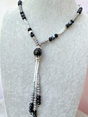 VTG DRESSY GOTH Quartz polished Crystal Glass Genuine Stone Beaded Necklace y2k