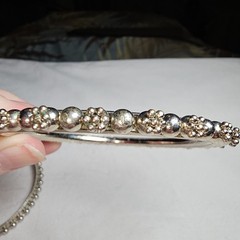 SET OF 3 Vintage Rajasthani Style BANGLE BRACELET Beaded Tribal Silvertone 8.25″