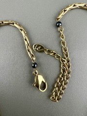 Liz Claiborne Necklace Faux Turquoise Glass Cabochon Pendant Gold Tone Signed 19