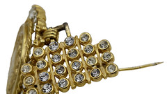 Vintage Faux Coin 1957 South Africa 1/2d Rhinestones Dangle Brooch Gold Tone