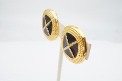 Vintage Clip On Earrings Gold Tone Black Enamel
