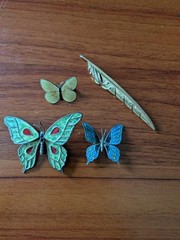 Lot Of 4 Vintage Brooches/Pins Butterflys, Luna Moth, Feather Metal/Enamel