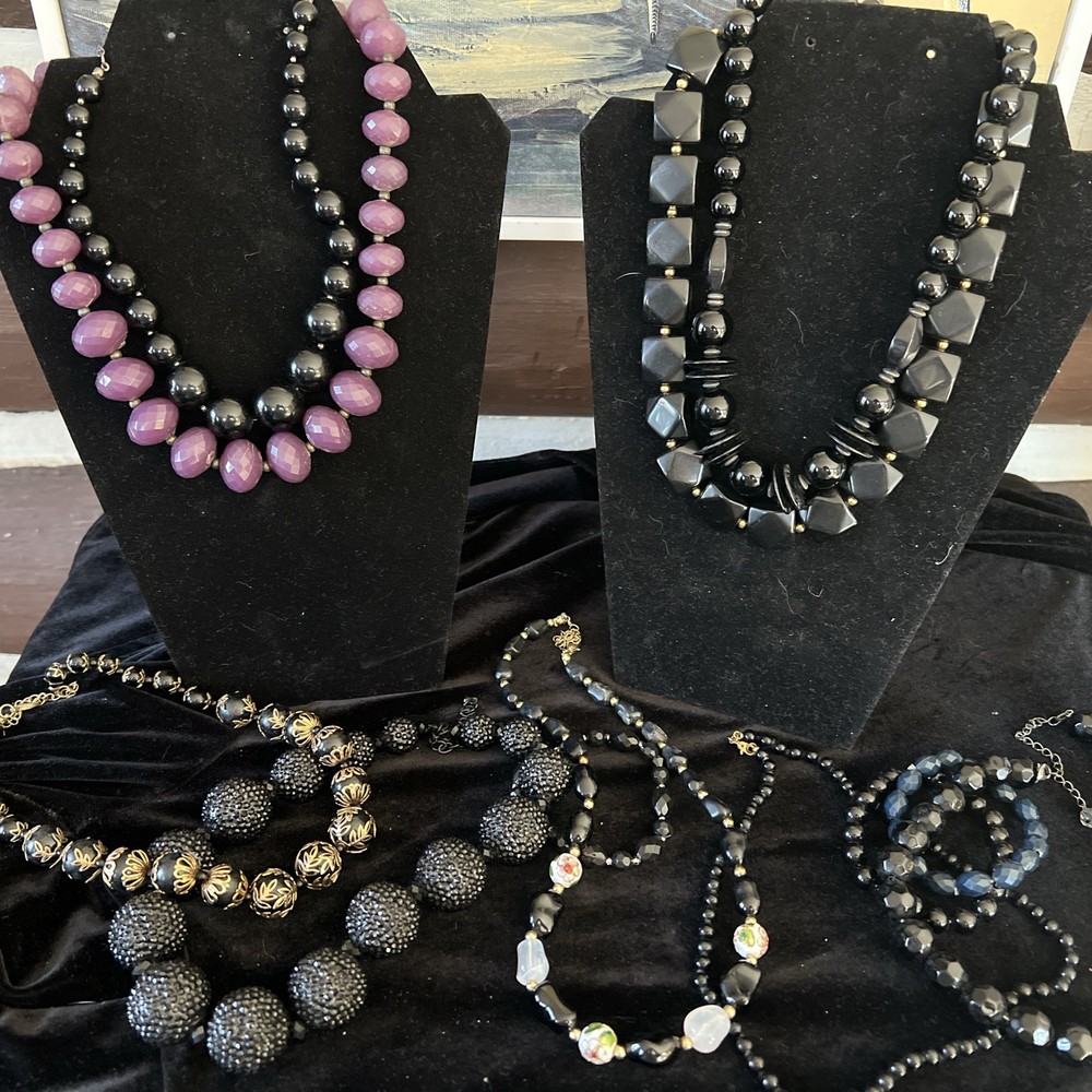 Lot 1950s 1960s Necklaces Black Bubble Style Costume Jewelry