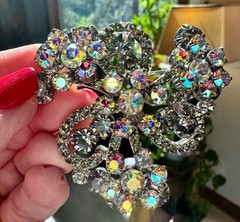 Vintage Juliana D&E Smoky Gray Aurora Borealis Rhinestone Brooch Earrings Set
