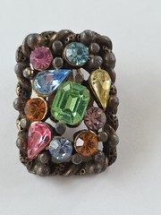 Vtg 50s Signed Hollycraft Multi color Rhinestone 2 Single Earrings Clip On