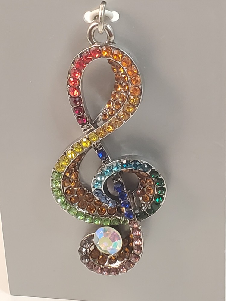 Metal Gallery Charm Rainbow Multicolored Treble Clef Stone Jewels