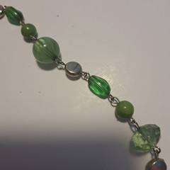 Vtg Green Glass Plastic Beads Metal Disks 28″ Inches Chip Large Bead Millefiori