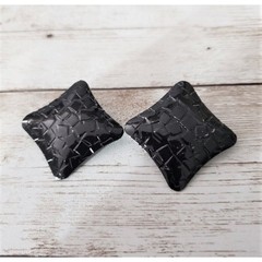 Vintage Clip On Earrings – Unusual Black Pattered Squished Square Shape