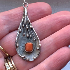 Vintage Polish Artisan Modernist 800 Silver & Coral Pendant – Hallmarked