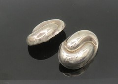 MEXICO 925 Silver Vintage Swirl Dome Heavy Non Pierce Earrings EG10512