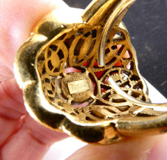 Vintage Crown Trifari Cocktail Ring Dome Shaped Gold Tone Clear Marquise Stones