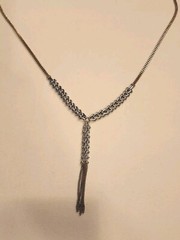Signed Hinged Chevron Link & Curb Chain Y Statement Necklace Mixed Metals