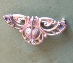 ANTIQUE Simmons Rose, White and Green Gold Tone WATCH PIN Brooch