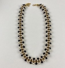 Lady Remington Faux Pearl Beaded Cluster Necklace ~ White Black With Gold Tone