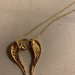 Vintage Sterling Silver Angel Wing Pendant Necklace 20” Gold Over 925