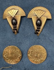 Vintage Brass Tone Statement Earrings Jewelry Lot 5 PR Pierced Black Green LG