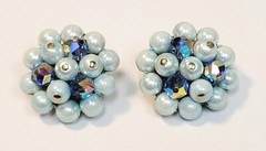 Vintage Signed Laguna Blue Faux Pearl AB Crystal Beads Cluster Earrings