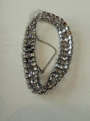 B David Womens Wide Panel Bracelet Silver Tone Aurora Borealis Rhinestone