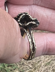 Vintage 14K Gold & Opal Brutalist Textured Free Form Ring Size 4.5