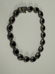 FAS Sterling Silver Oval Black Obsidian 7.5” Tennis Bracelet 925 Modernist