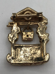 VTG Figural Mini Wishing Well Brooch Pin Rhinestones Gold Tone Mid-Century Luck
