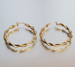 VTG 925 FAS Hoop Earrings 1.25in Sterling Silver 5g Gold Vermeil Twisted Round