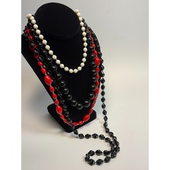 Necklace Lot Sarah Coventry And Others Red Black White Vintage Acrylic Long