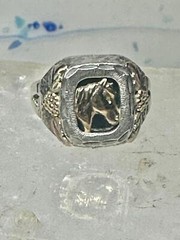 Black Hills Gold Ring onyx horse leaves cowgirl band sterling silver size 6 wome