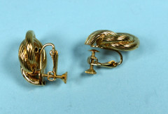 Vintage Napier Signed Gold Tone Double Knot Clip on Tension Screw Earrings .95″