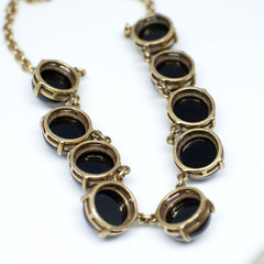 J.Crew Vintage Brass Necklace 9 Round Stones Adjustable Chain Statement Jewelry